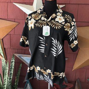 Vintage 90's Mens NWT NOS Makani Hawaii Black Tropical Shirt  Size S